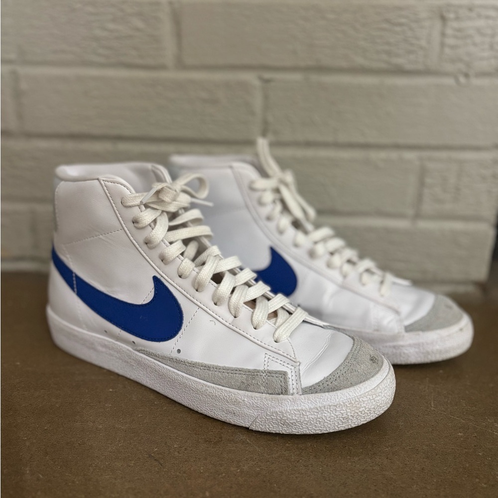 Nike White and Blue High-Top Sneakers